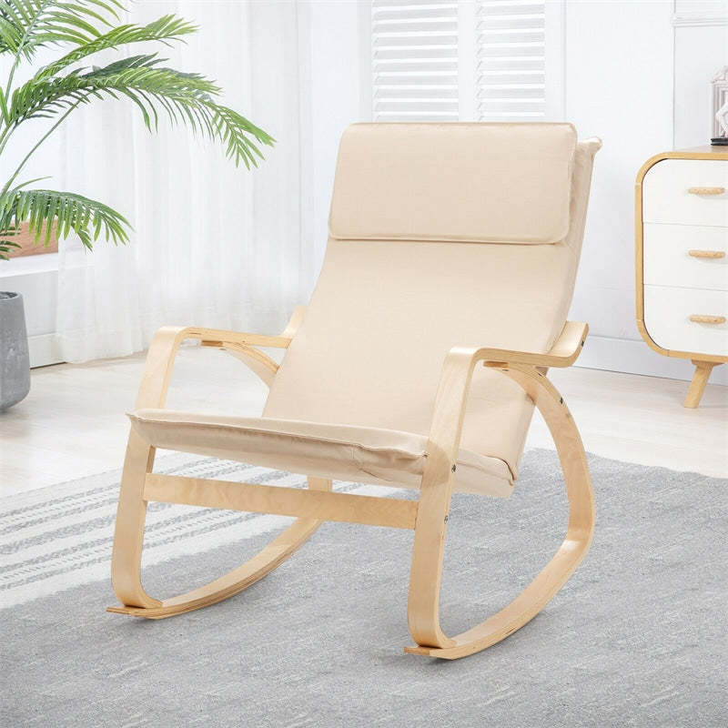 Modern Bentwood Rocking Chair with Removable Upholstered Cushion, Ergonomic Leisure Accent Rocker for Living Room, Bedroom & Nursery