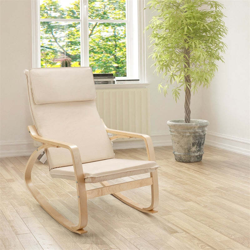 Modern Bentwood Rocking Chair with Removable Upholstered Cushion, Ergonomic Leisure Accent Rocker for Living Room, Bedroom & Nursery