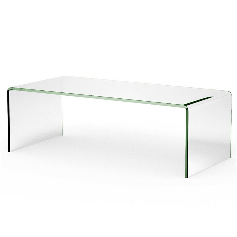 Glass Coffee Table, 42" x 19.7" Clear Tempered Glass End Table Waterfall Table with Rounded Edges, Modern Accent Table for Living Room Home Furniture