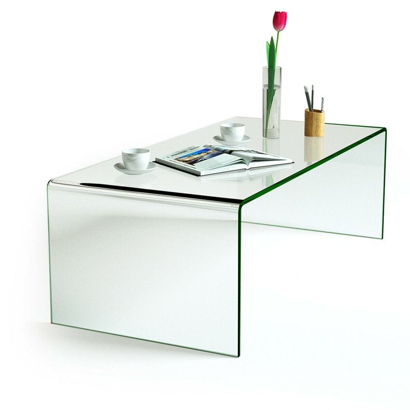 Glass Coffee Table, 42" x 19.7" Clear Tempered Glass End Table Waterfall Table with Rounded Edges, Modern Accent Table for Living Room Home Furniture