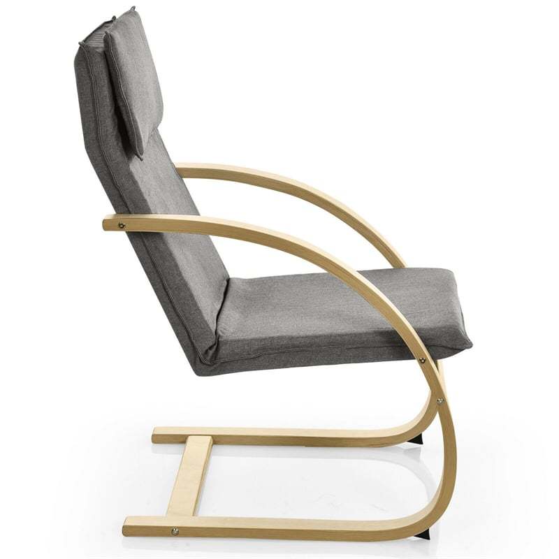 Modern Bentwood Armchair with Removable Linen Fabric Cushion & Stable Curved Leg, Leisure Accent Chair for Living Room, Bedroom, Balcony, Office