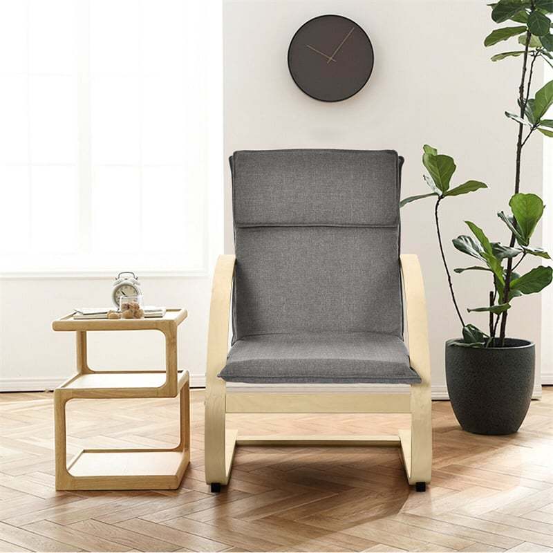Modern Bentwood Armchair with Removable Linen Fabric Cushion & Stable Curved Leg, Leisure Accent Chair for Living Room, Bedroom, Balcony, Office