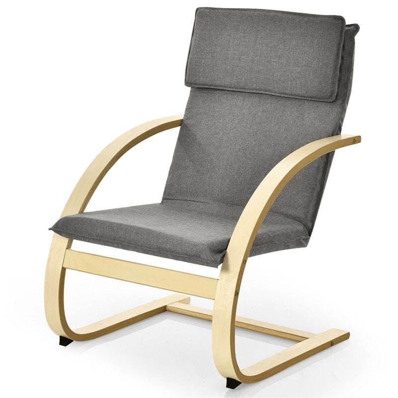 Modern Bentwood Armchair with Removable Linen Fabric Cushion & Stable Curved Leg, Leisure Accent Chair for Living Room, Bedroom, Balcony, Office
