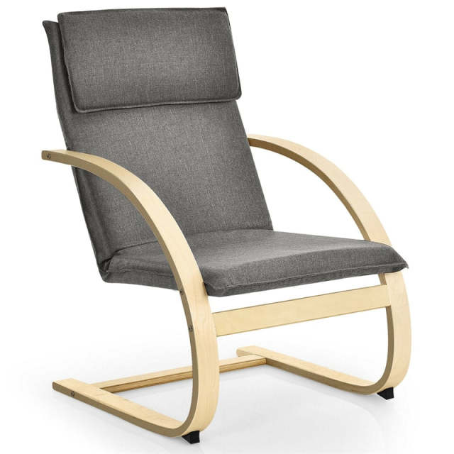 Modern Bentwood Armchair with Removable Linen Fabric Cushion & Stable Curved Leg, Leisure Accent Chair for Living Room, Bedroom, Balcony, Office