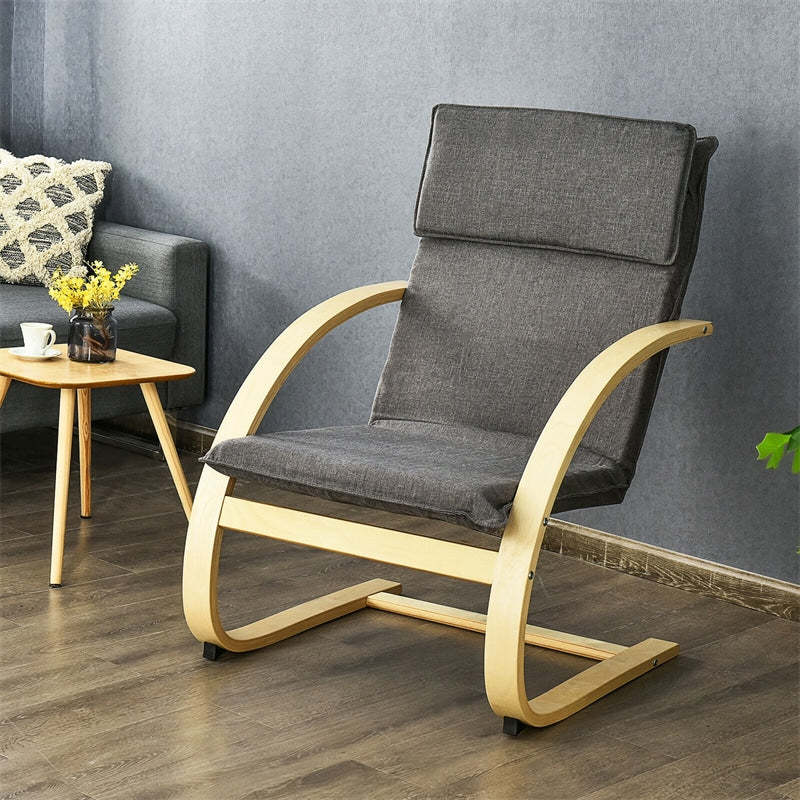 Modern Bentwood Armchair with Removable Linen Fabric Cushion & Stable Curved Leg, Leisure Accent Chair for Living Room, Bedroom, Balcony, Office