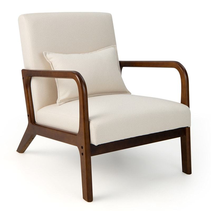 Modern Accent Chair, Upholstered Leisure Armchair with Lumbar Pillow, Rubber Wood Frame, Soft Padded Cushion for Living Room, Bedroom, Office