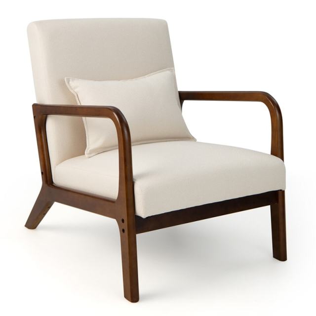 Modern Accent Chair, Upholstered Leisure Armchair with Lumbar Pillow, Rubber Wood Frame, Soft Padded Cushion for Living Room, Bedroom, Office