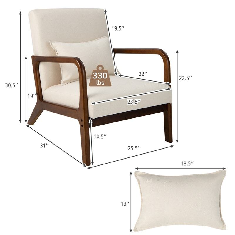 Modern Accent Chair, Upholstered Leisure Armchair with Lumbar Pillow, Rubber Wood Frame, Soft Padded Cushion for Living Room, Bedroom, Office