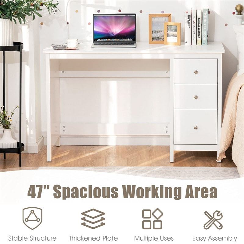 Modern Home Office Computer Desk with 3 Storage Drawers, Large Desktop, Compact Writing Study Desk, Multipurpose Laptop Workstation for Bedroom