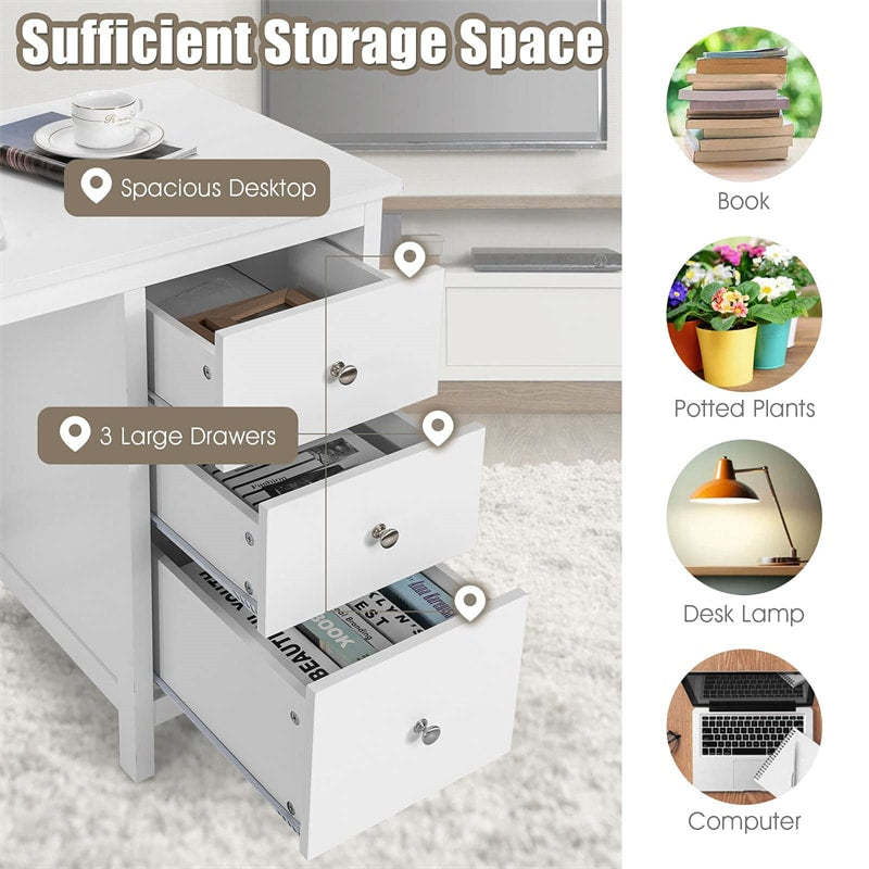 Modern Home Office Computer Desk with 3 Storage Drawers, Large Desktop, Compact Writing Study Desk, Multipurpose Laptop Workstation for Bedroom