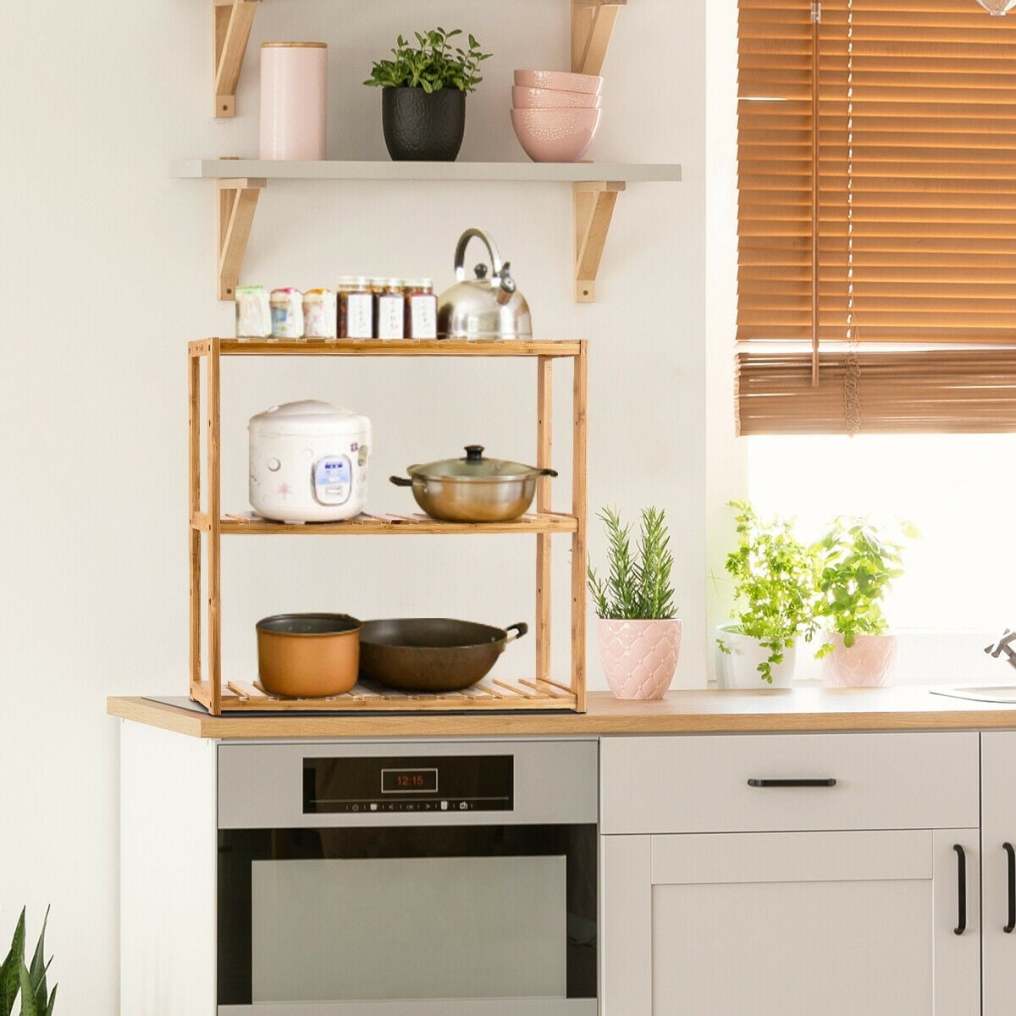 Multifunctional 3-Tier Bamboo Shelf Adjustable Utility Storage Stand Rack