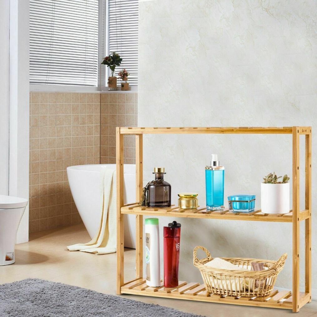 Multifunctional 3-Tier Bamboo Shelf Adjustable Utility Storage Stand Rack