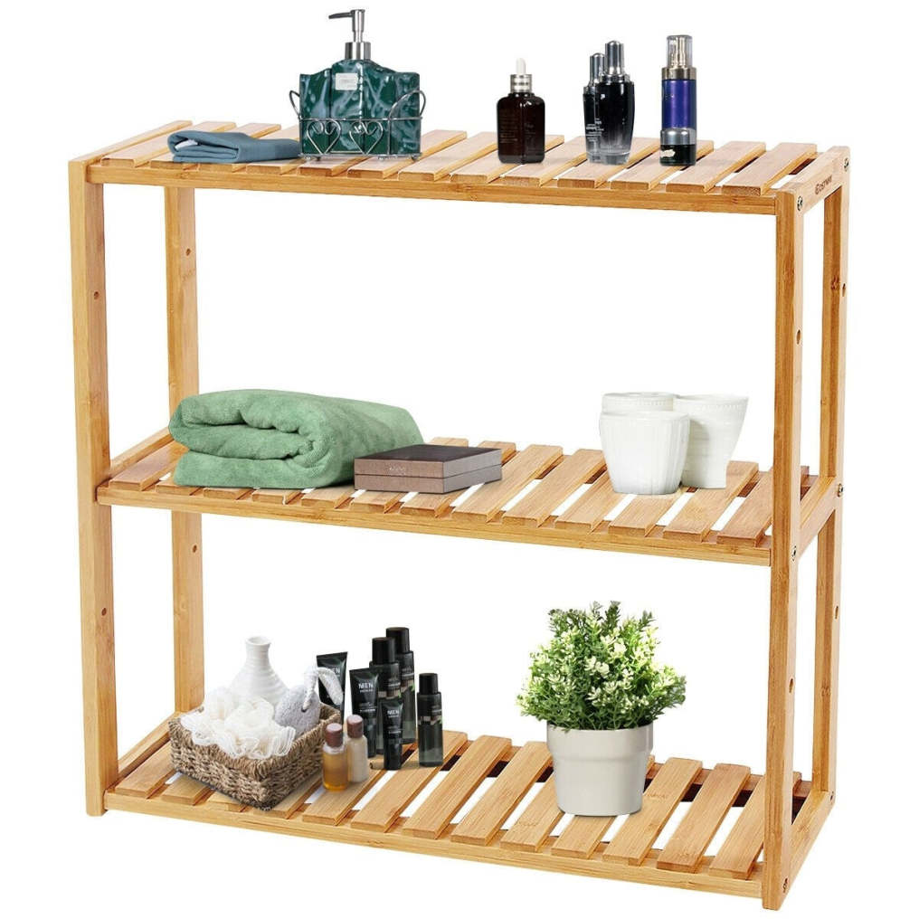 Multifunctional 3-Tier Bamboo Shelf Adjustable Utility Storage Stand Rack