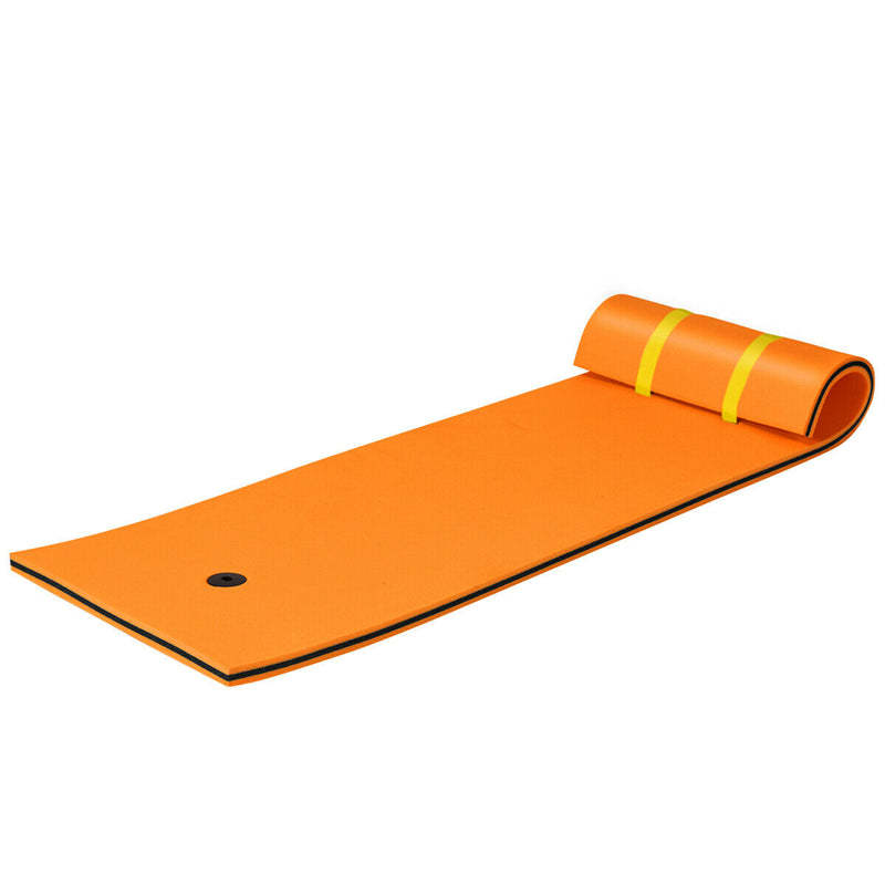 83"x26" Floating Water Pad, 3-Layer Tear-Resistant XPE Foam Water Mat with Rolling Pillow for Pool/Lake/Ocean, Adults & Family Use