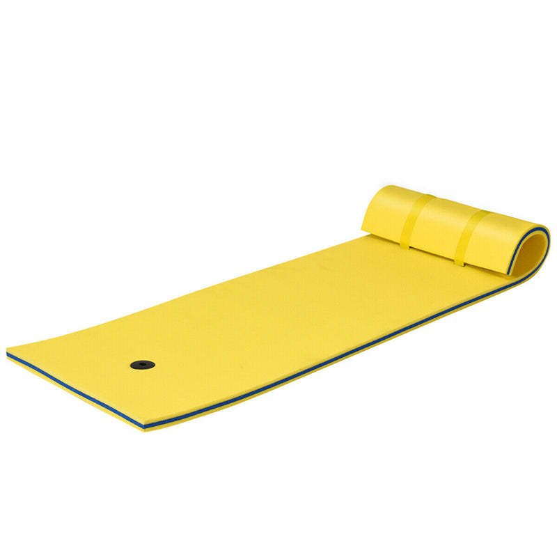 83"x26" Floating Water Pad, 3-Layer Tear-Resistant XPE Foam Water Mat with Rolling Pillow for Pool/Lake/Ocean, Adults & Family Use