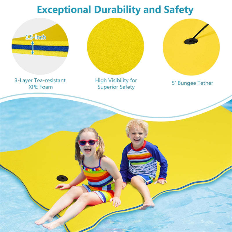 83"x26" Floating Water Pad, 3-Layer Tear-Resistant XPE Foam Water Mat with Rolling Pillow for Pool/Lake/Ocean, Adults & Family Use
