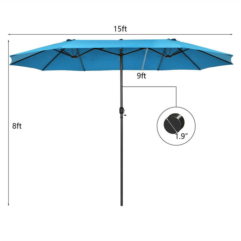 15FT Double-Sided Patio Umbrella with Crank & Air Vents, 12-Rib Steel Market Outdoor Umbrella for Poolside, Garden, Backyard