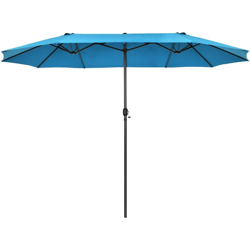 15FT Double-Sided Patio Umbrella with Crank & Air Vents, 12-Rib Steel Market Outdoor Umbrella for Poolside, Garden, Backyard
