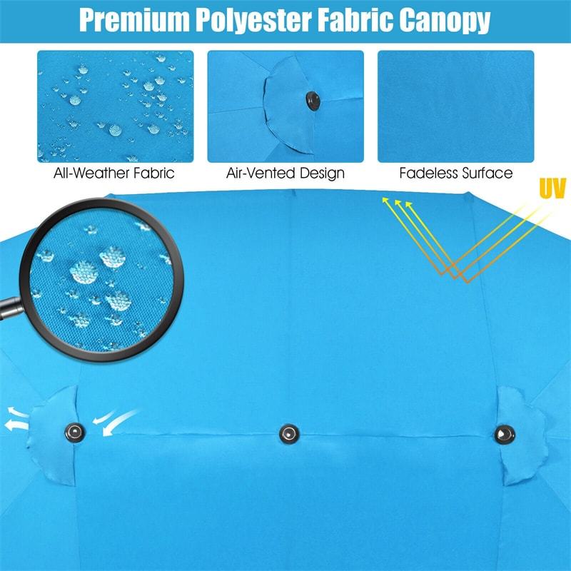 15FT Double-Sided Patio Umbrella with Crank & Air Vents, 12-Rib Steel Market Outdoor Umbrella for Poolside, Garden, Backyard