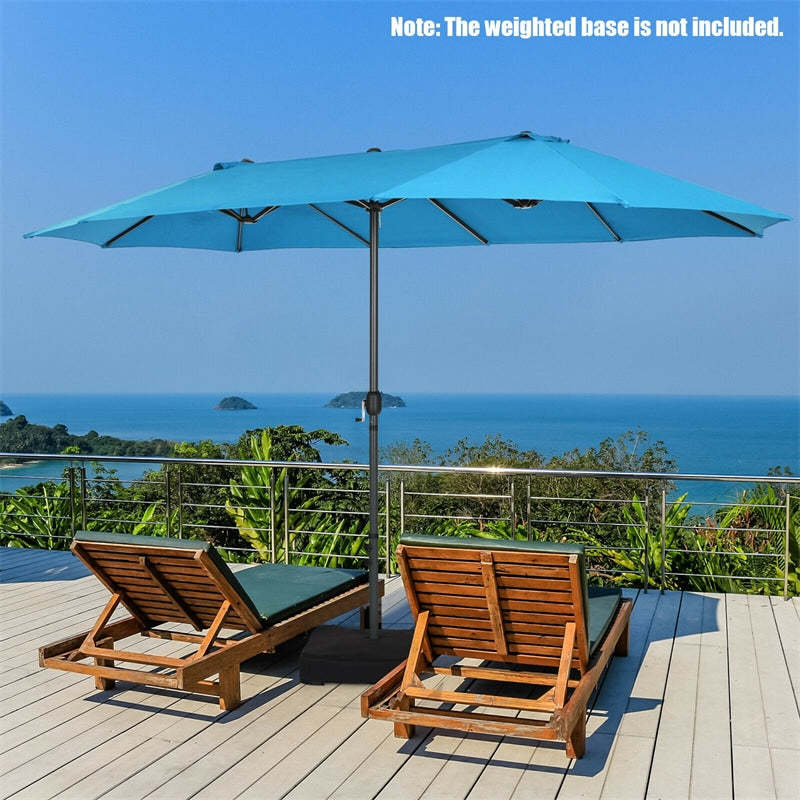 15FT Double-Sided Patio Umbrella with Crank & Air Vents, 12-Rib Steel Market Outdoor Umbrella for Poolside, Garden, Backyard