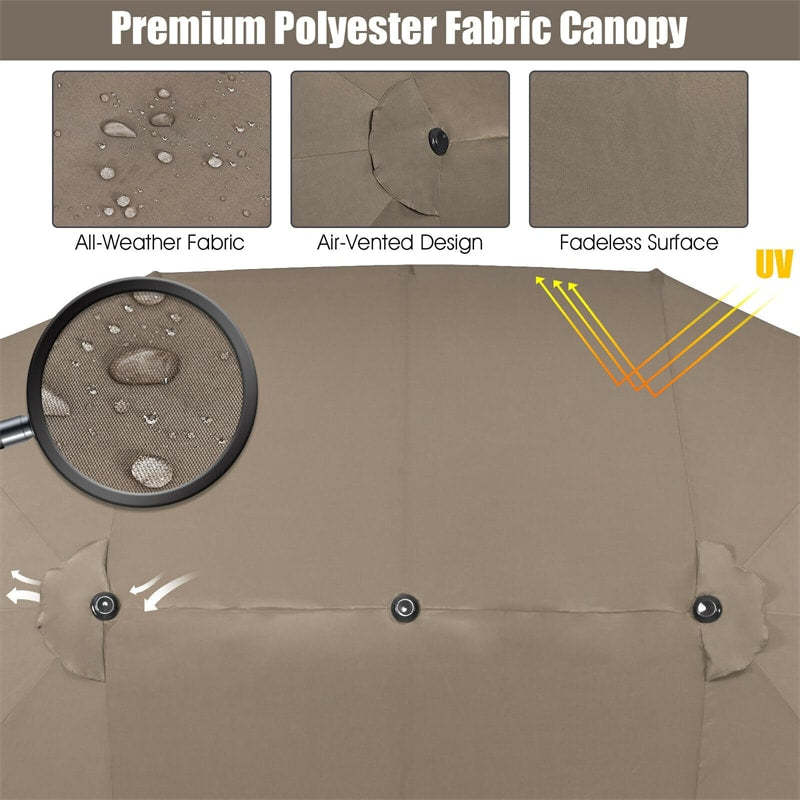 15FT Double-Sided Patio Umbrella with Crank & Air Vents, 12-Rib Steel Market Outdoor Umbrella for Poolside, Garden, Backyard