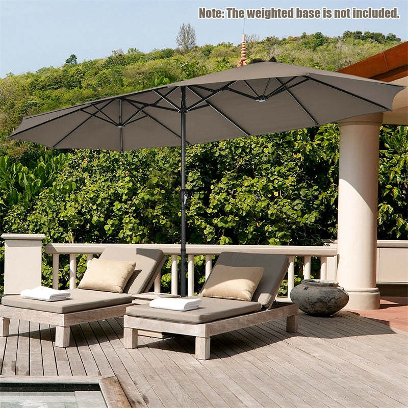 15FT Double-Sided Patio Umbrella with Crank & Air Vents, 12-Rib Steel Market Outdoor Umbrella for Poolside, Garden, Backyard