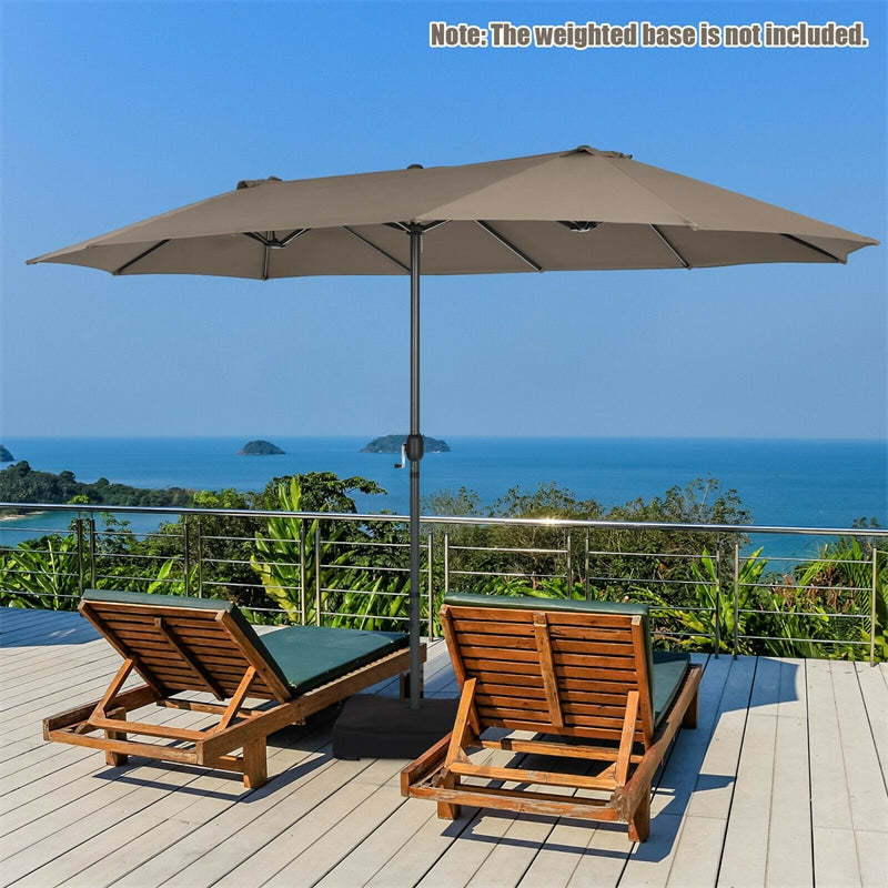 15FT Double-Sided Patio Umbrella with Crank & Air Vents, 12-Rib Steel Market Outdoor Umbrella for Poolside, Garden, Backyard