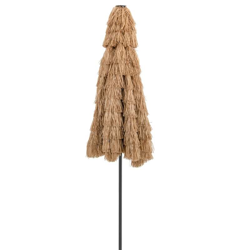 10FT Thatched Tiki Patio Umbrella with 32 Solar LED Lights, 2 Tier Hawaiian Style Grass Beach Umbrella with Tilt Adjustment & Crank for Poolside, Deck