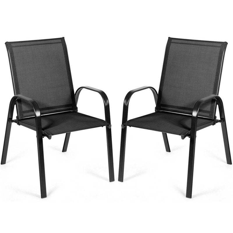 2PCS Steel Frame Sling Patio Chairs, High Back Outdoor Dining Chairs with Armrests & Breathable Quick-Drying Fabric for Backyard, Garden, Deck