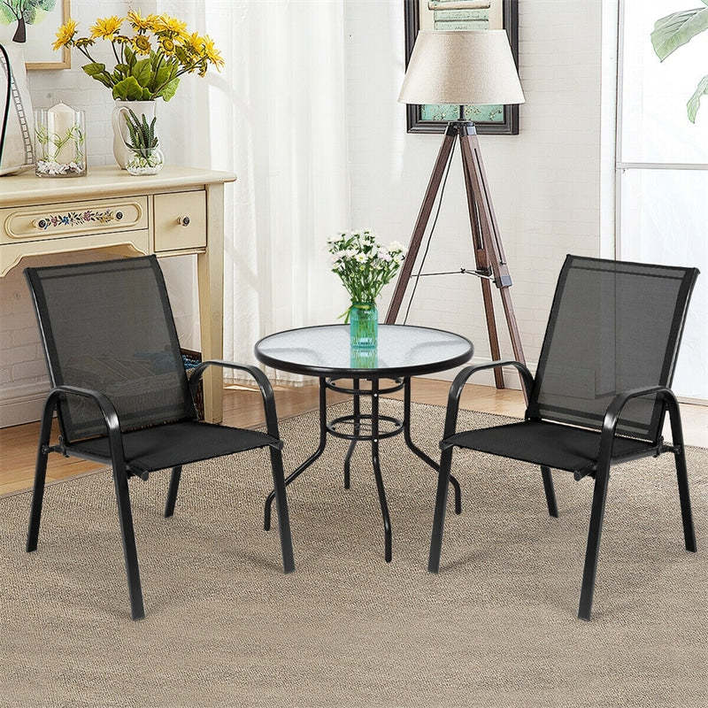 2PCS Steel Frame Sling Patio Chairs, High Back Outdoor Dining Chairs with Armrests & Breathable Quick-Drying Fabric for Backyard, Garden, Deck