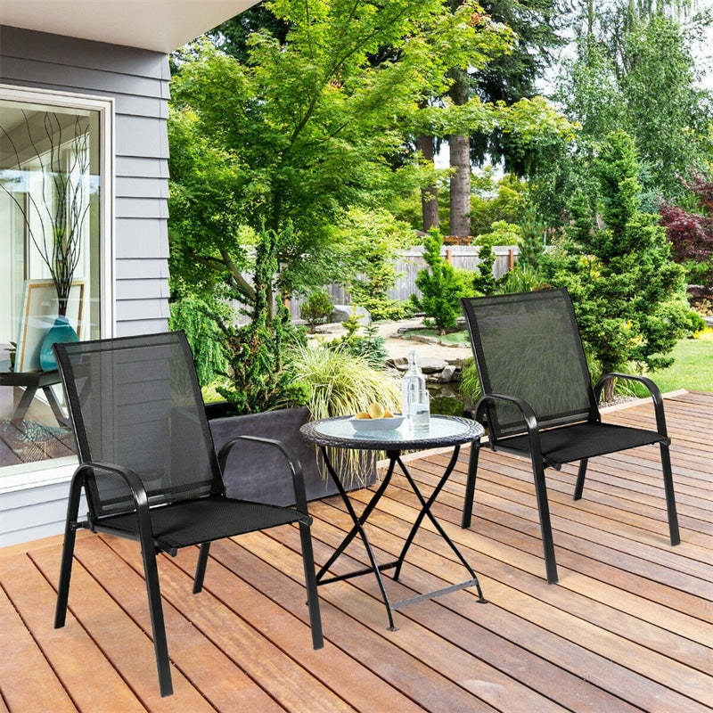 2PCS Steel Frame Sling Patio Chairs, High Back Outdoor Dining Chairs with Armrests & Breathable Quick-Drying Fabric for Backyard, Garden, Deck