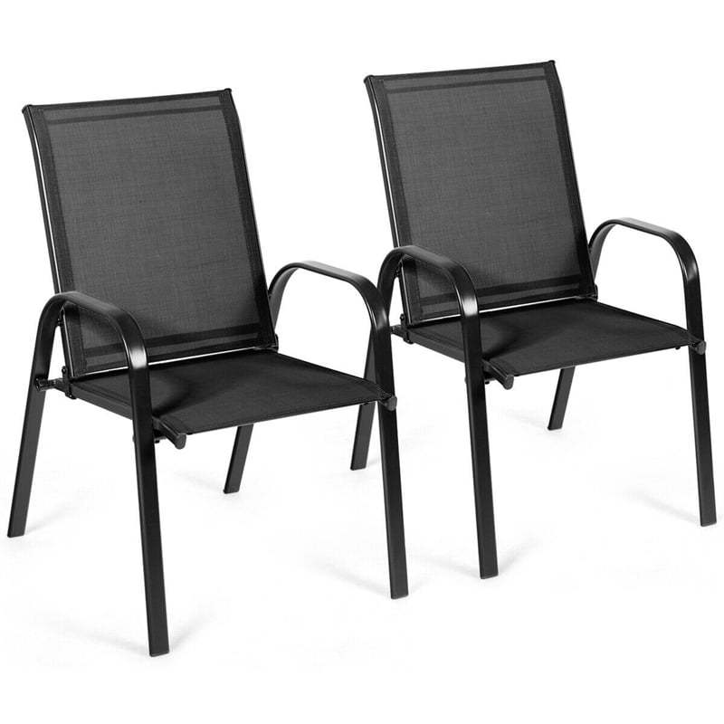 2PCS Steel Frame Sling Patio Chairs, High Back Outdoor Dining Chairs with Armrests & Breathable Quick-Drying Fabric for Backyard, Garden, Deck