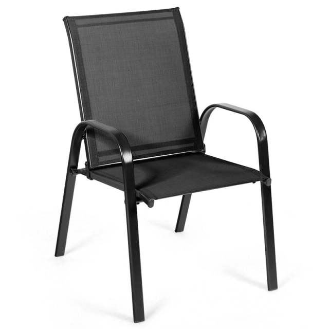 2PCS Steel Frame Sling Patio Chairs, High Back Outdoor Dining Chairs with Armrests & Breathable Quick-Drying Fabric for Backyard, Garden, Deck