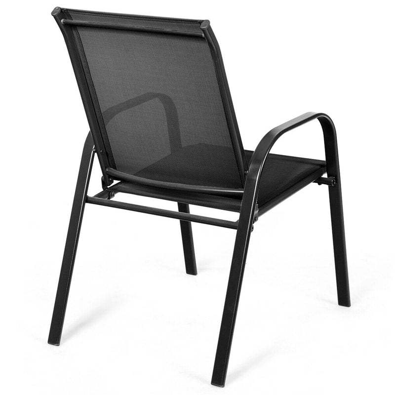 2PCS Steel Frame Sling Patio Chairs, High Back Outdoor Dining Chairs with Armrests & Breathable Quick-Drying Fabric for Backyard, Garden, Deck