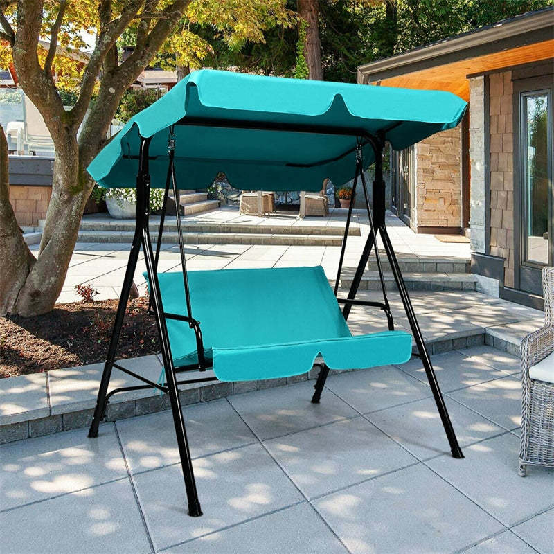 2 Person Patio Swing with Adjustable Canopy & Removable Cushions, Weather Resistant Outdoor Porch Swing for Backyard, Garden, Balcony