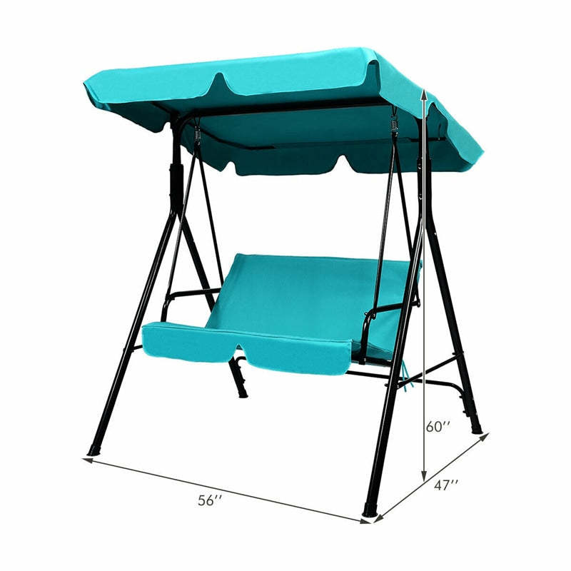 2 Person Patio Swing with Adjustable Canopy & Removable Cushions, Weather Resistant Outdoor Porch Swing for Backyard, Garden, Balcony