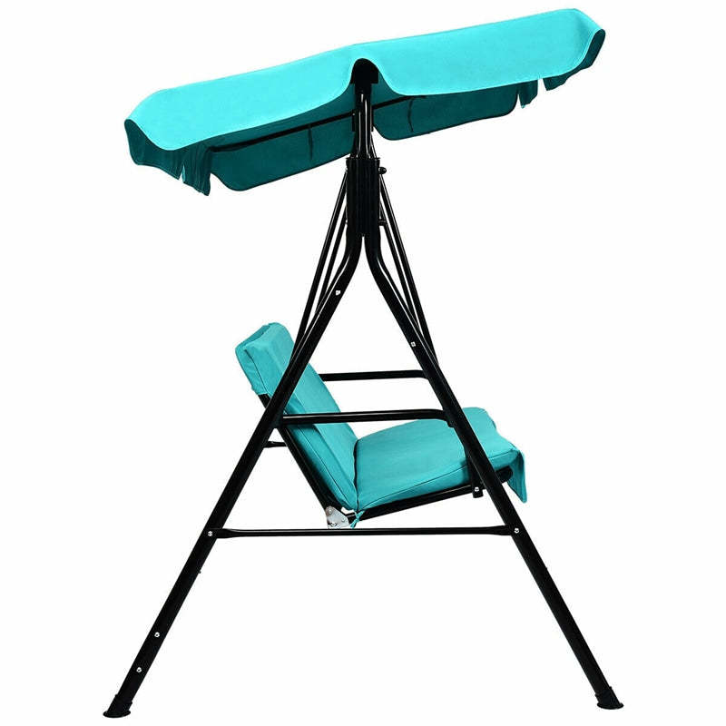 2 Person Patio Swing with Adjustable Canopy & Removable Cushions, Weather Resistant Outdoor Porch Swing for Backyard, Garden, Balcony