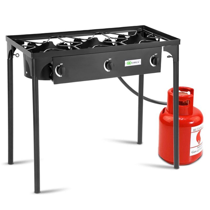 Camping Stove 3 Burner Propane Gas Cooker 225,000 BTU High Pressure Propane Burner with Detachable Legs & 20 PSI Regulator