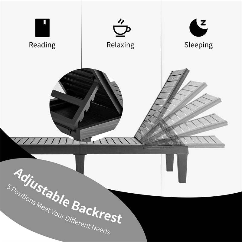 Outdoor Chaise Lounge Chair with 5-Position Adjustable Backrest, 400LBS Capacity All-Weather Reclining Sun Lounger for Poolside, Patio Backyard