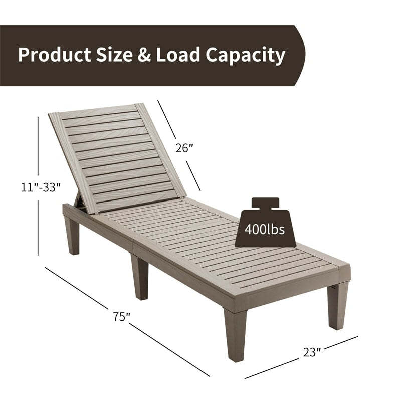 Outdoor Chaise Lounge Chair with 5-Position Adjustable Backrest, 400LBS Capacity All-Weather Reclining Sun Lounger for Poolside, Patio Backyard