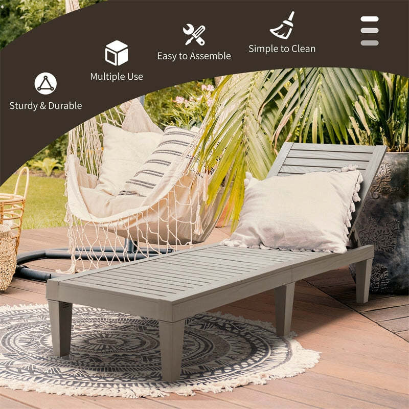 Outdoor Chaise Lounge Chair with 5-Position Adjustable Backrest, 400LBS Capacity All-Weather Reclining Sun Lounger for Poolside, Patio Backyard