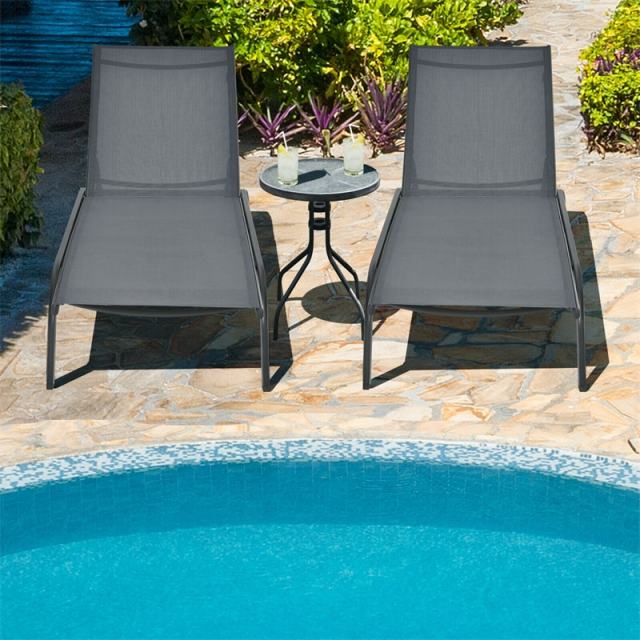 Outdoor Chaise Lounge Chair with 6-Position Adjustable Backrest & Wheels, Quick-Drying Fabric Patio Reclining Sun Lounger for Poolside, Backyard