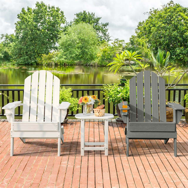 HDPE Folding Adirondack Chair, Outdoor Fire Pit Chair with Cup Holder, Weather Resistant Patio Lounge Chair for Backyard, Garden, Poolside