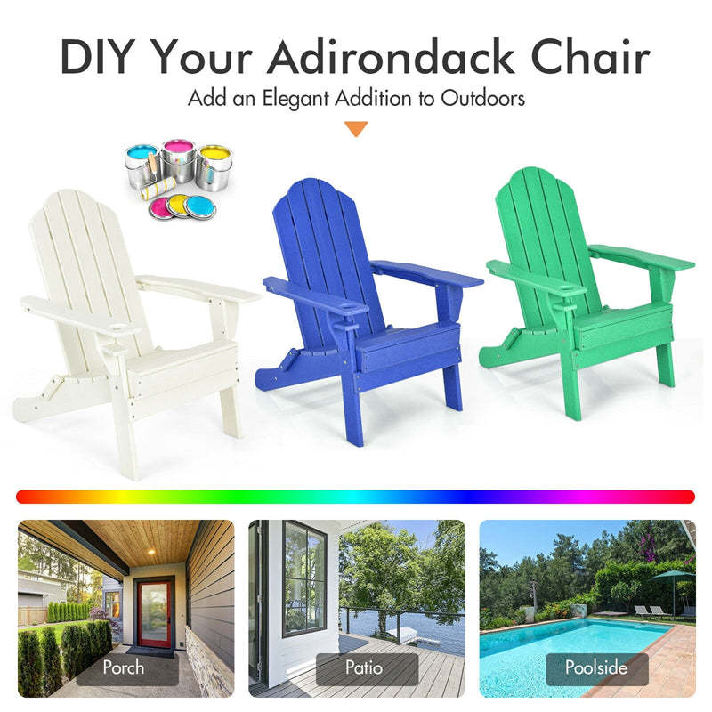 HDPE Folding Adirondack Chair, Outdoor Fire Pit Chair with Cup Holder, Weather Resistant Patio Lounge Chair for Backyard, Garden, Poolside