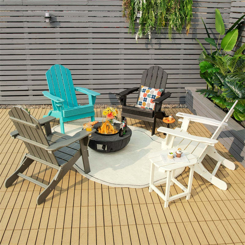HDPE Folding Adirondack Chair, Outdoor Fire Pit Chair with Cup Holder, Weather Resistant Patio Lounge Chair for Backyard, Garden, Poolside