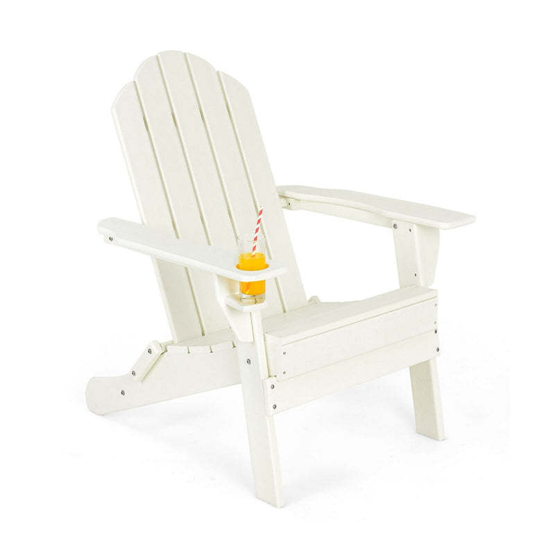 HDPE Folding Adirondack Chair, Outdoor Fire Pit Chair with Cup Holder, Weather Resistant Patio Lounge Chair for Backyard, Garden, Poolside
