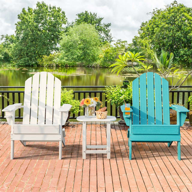 HDPE Folding Adirondack Chair, Outdoor Fire Pit Chair with Cup Holder, Weather Resistant Patio Lounge Chair for Backyard, Garden, Poolside