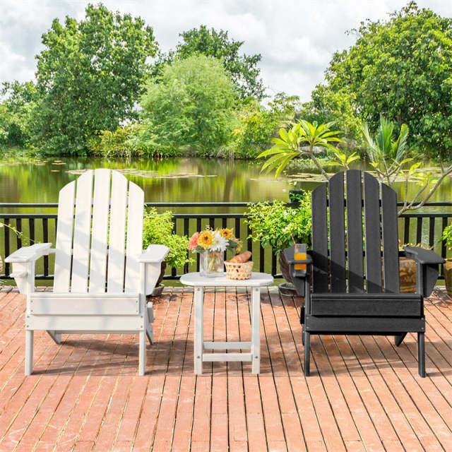 HDPE Folding Adirondack Chair, Outdoor Fire Pit Chair with Cup Holder, Weather Resistant Patio Lounge Chair for Backyard, Garden, Poolside