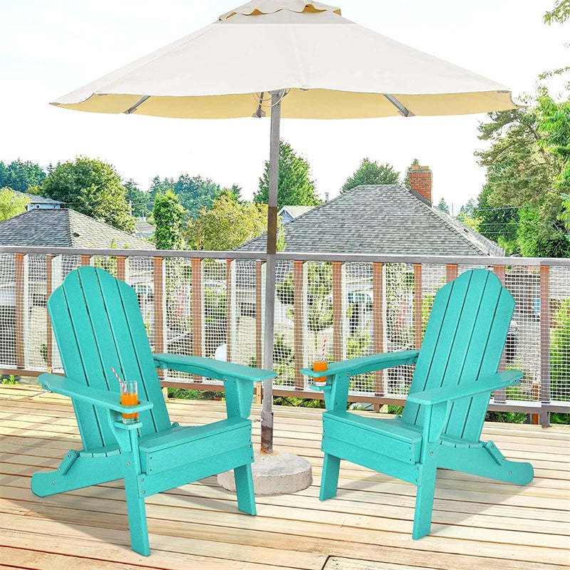 HDPE Folding Adirondack Chair, Outdoor Fire Pit Chair with Cup Holder, Weather Resistant Patio Lounge Chair for Backyard, Garden, Poolside
