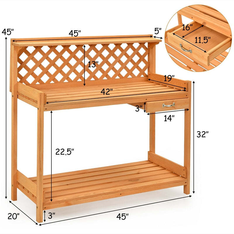 Outdoor Garden Wood Potting Bench Workstation Bench with Storage & Hook